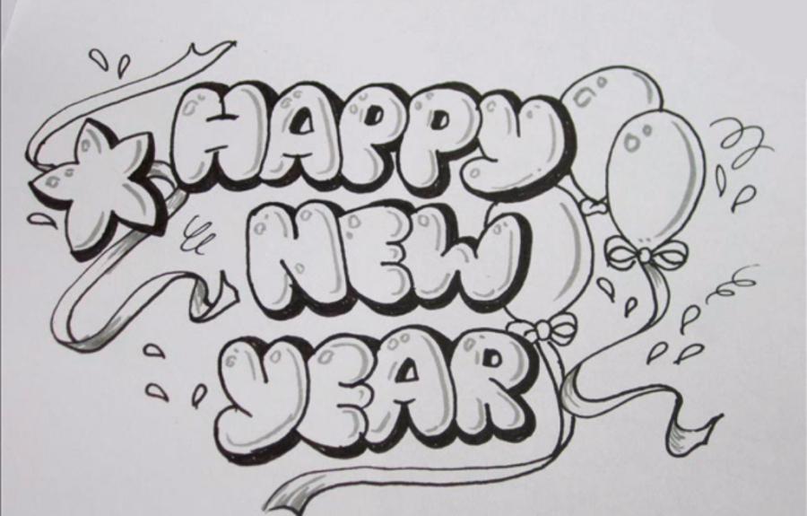 3 д рисунок карандашом. Объемные буквы «С новым годом!»